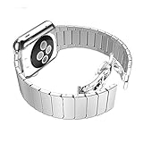 OKCS Armband - für Apple Watch 42 mm Series 1, Series 2, Series 3, Edition Edelstahl Butterfly Luxus Uhrenband Stainless Steel + Connector - Silber - 4